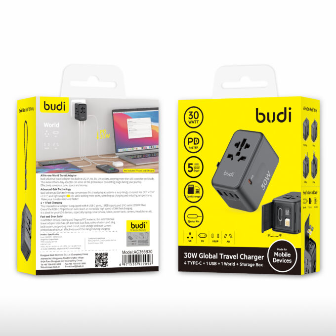 budi 5-port USB 30W Charging Travel Adapter AC355B30 - Image 2